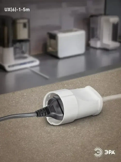Удлинитель сетевой электрический без заземления UX(6)-1-5m ЭРА / Сетевой фильтр 1 розетка, 5м, 10А, 2x0,75мм2