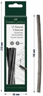 Уголь натуральный для рисования FABER-CASTELL, НАБОР 12 шт., "Pitt", толщина 5-8 мм, 129298