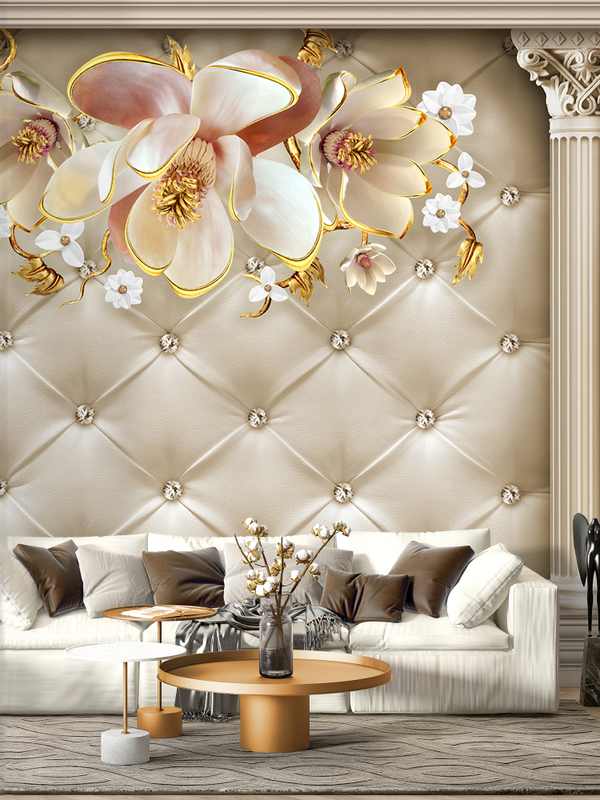 3D Объемные фотообои золотые цветы на коже