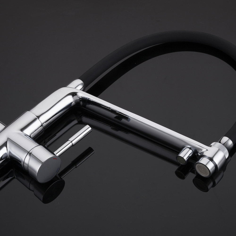 Смеситель для кухни 35к G4398-7 GAPPO гиб. излив, с вых. для пит. фильтра, п/шпильку, ЧЕРНЫЙ-хром