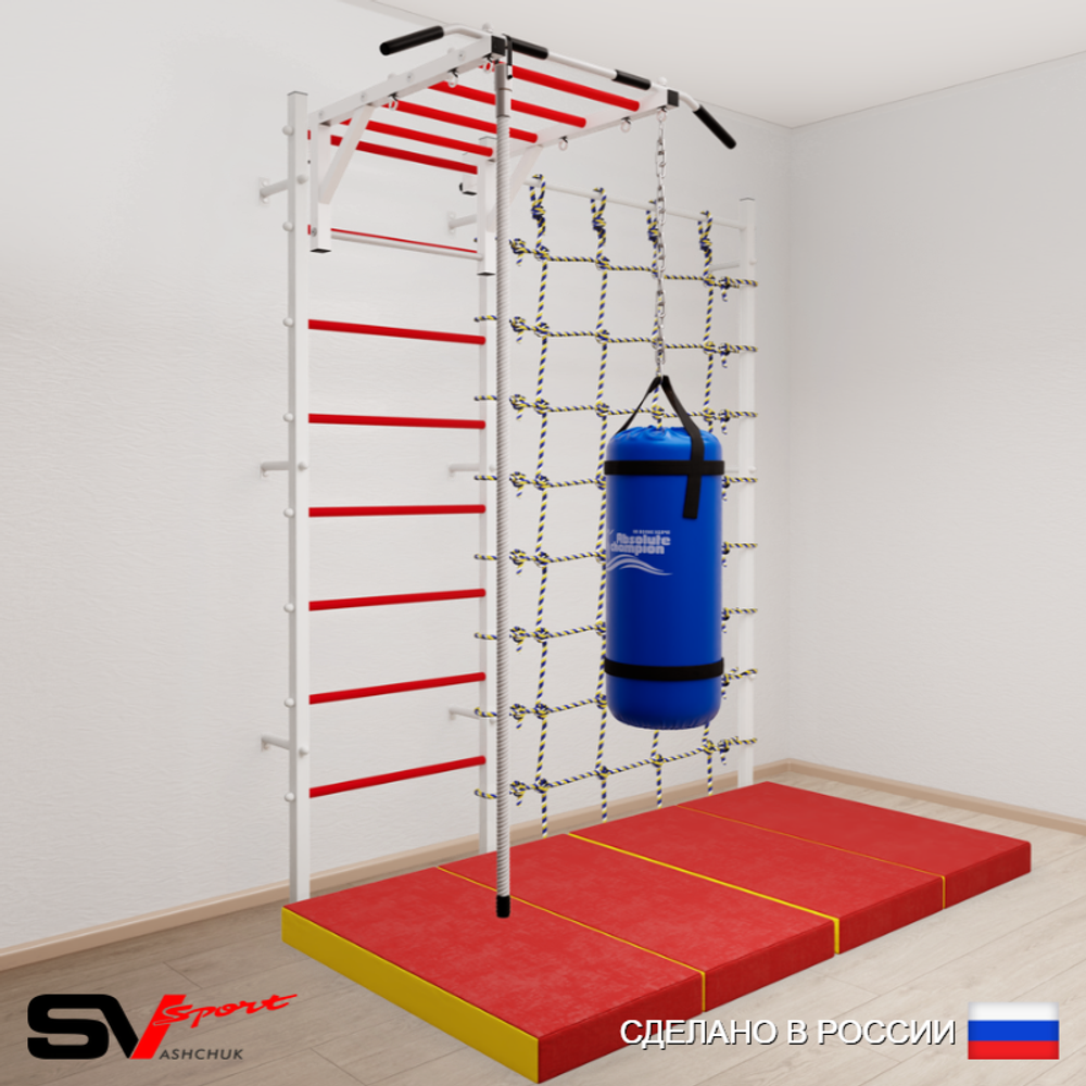Шведская стенка Sv Sport усиленная 62950 (Турник рукоход/Канат/Цепь/Мешок 15кг/Мат 2м/Канатный лаз)