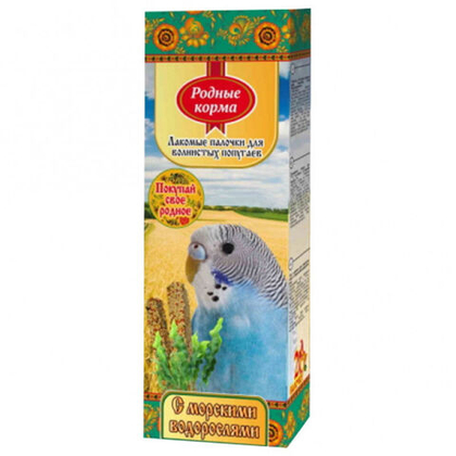 РОДНЫЕ КОРМА Зерновая палочка для попугаев с морскими водорослями (2 шт), 45 г