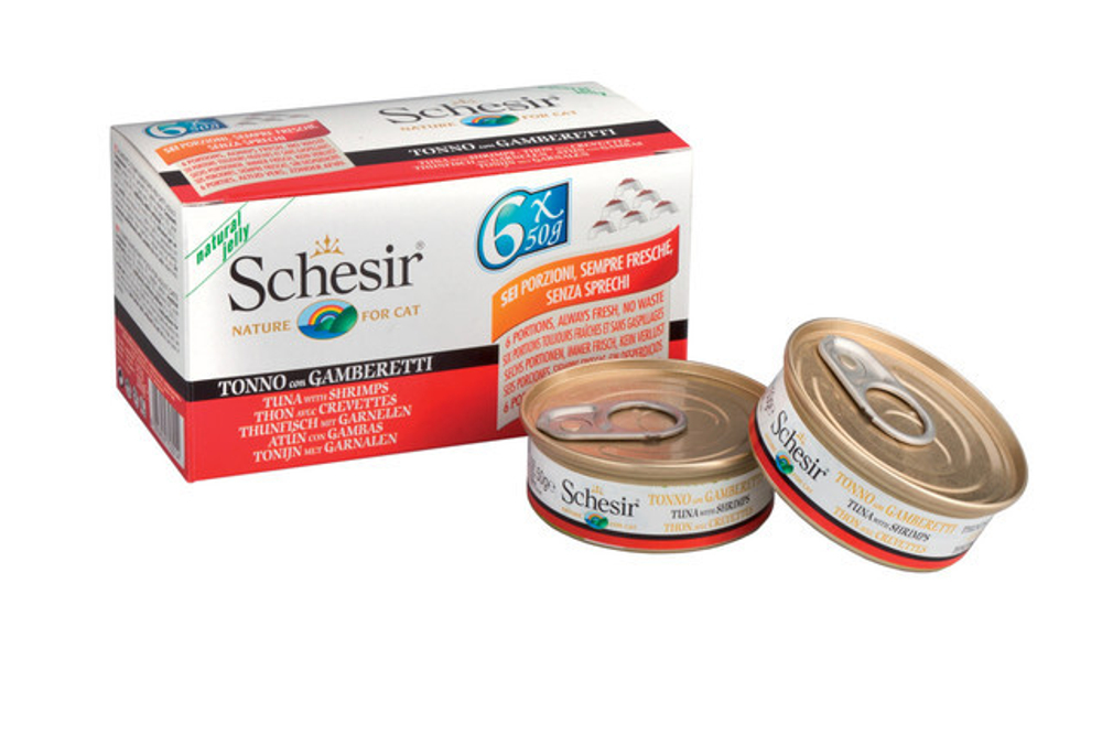 "Schesir" консервы для кошек ТУНЕЦ+КРЕВЕТКИ 50гр*6шт x 1 шт.