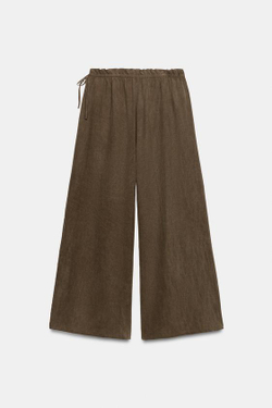 ZARA БРЮКИ ПАЛАЦЦО С ЗАВЯЗКАМИ, ТЕМНО-КОРИЧНЕВЫЙ