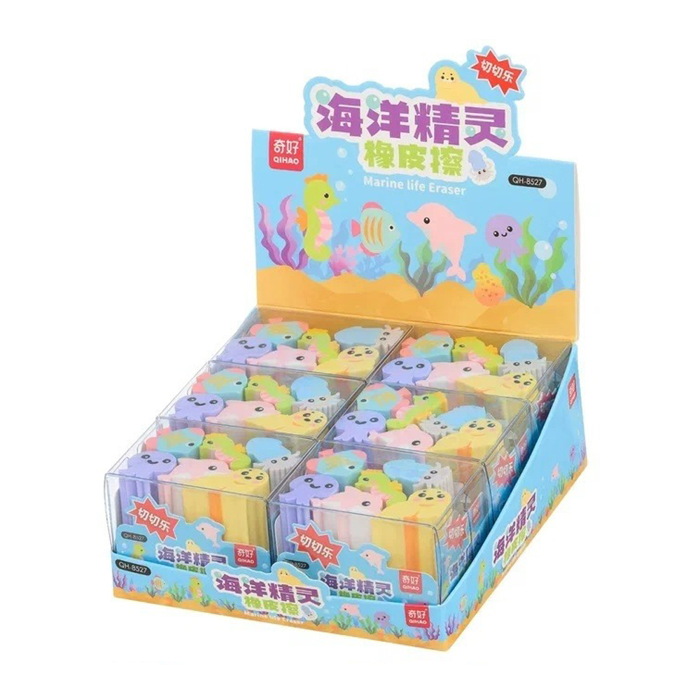 Ластик Qihao, фигурный, серия "Подводный мир", цилиндрической формы, 6 шт
