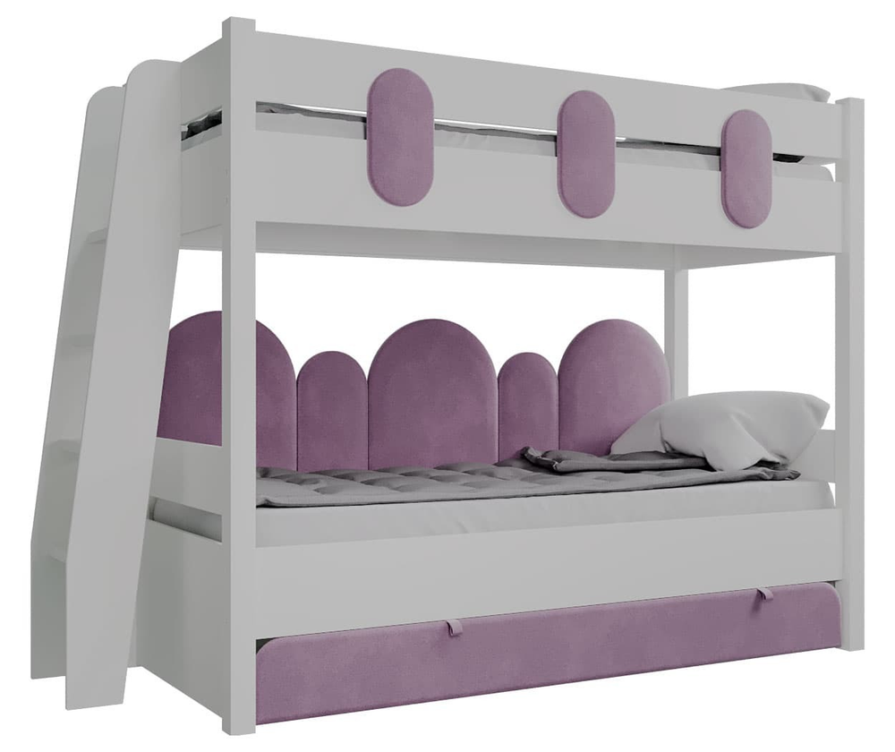 Кровать двухъярусная Астрит, белый/ велюр пудра