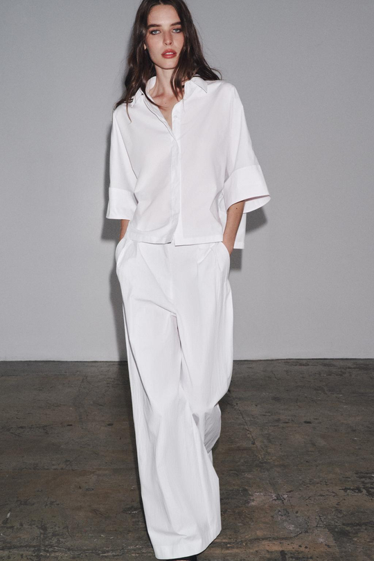ZARA РУБАШКА ИЗ ПОПЛИНА — ZW COLLECTION, БЕЛЫЙ