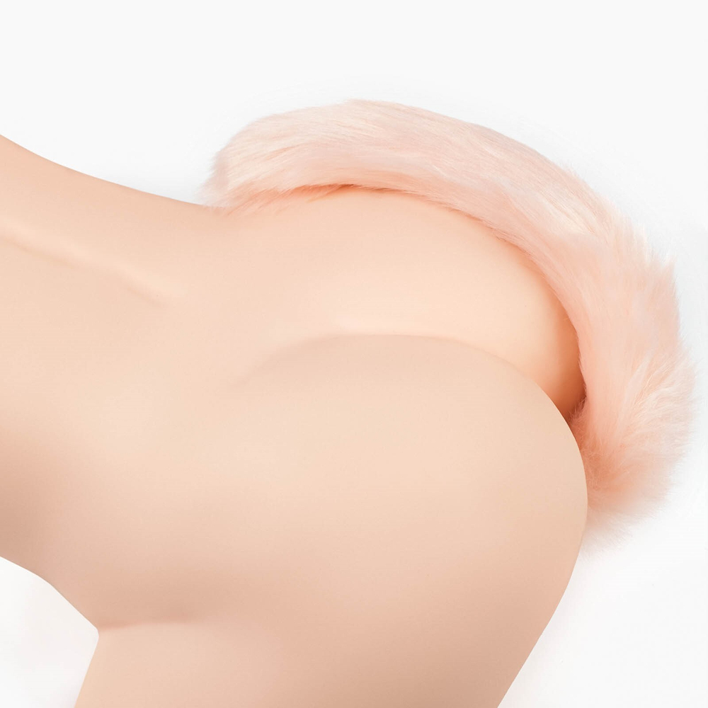 Серебристая анальная втулка с розовым хвостом (Цвет: серебристый)