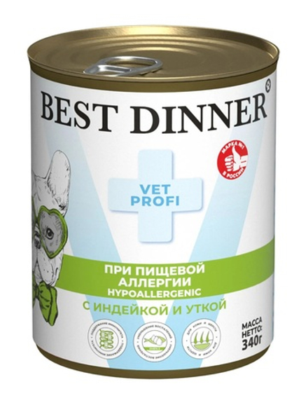 BEST DINNER Vet Profi Консервы для собак при пищевой аллергии с индейкой и уткой 0,34 кг