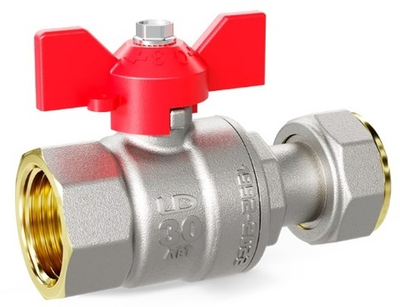 Кран шаровой (вода) с накидной гайкой LD Pride Ду 20 (3/4") (бабочка), red