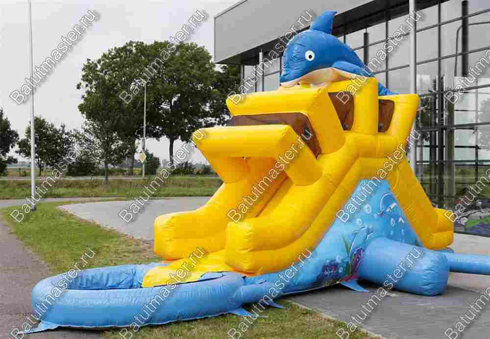 Надувная прямая водная горка с бассейном «История дельфинчика» 9*2,5*4 м