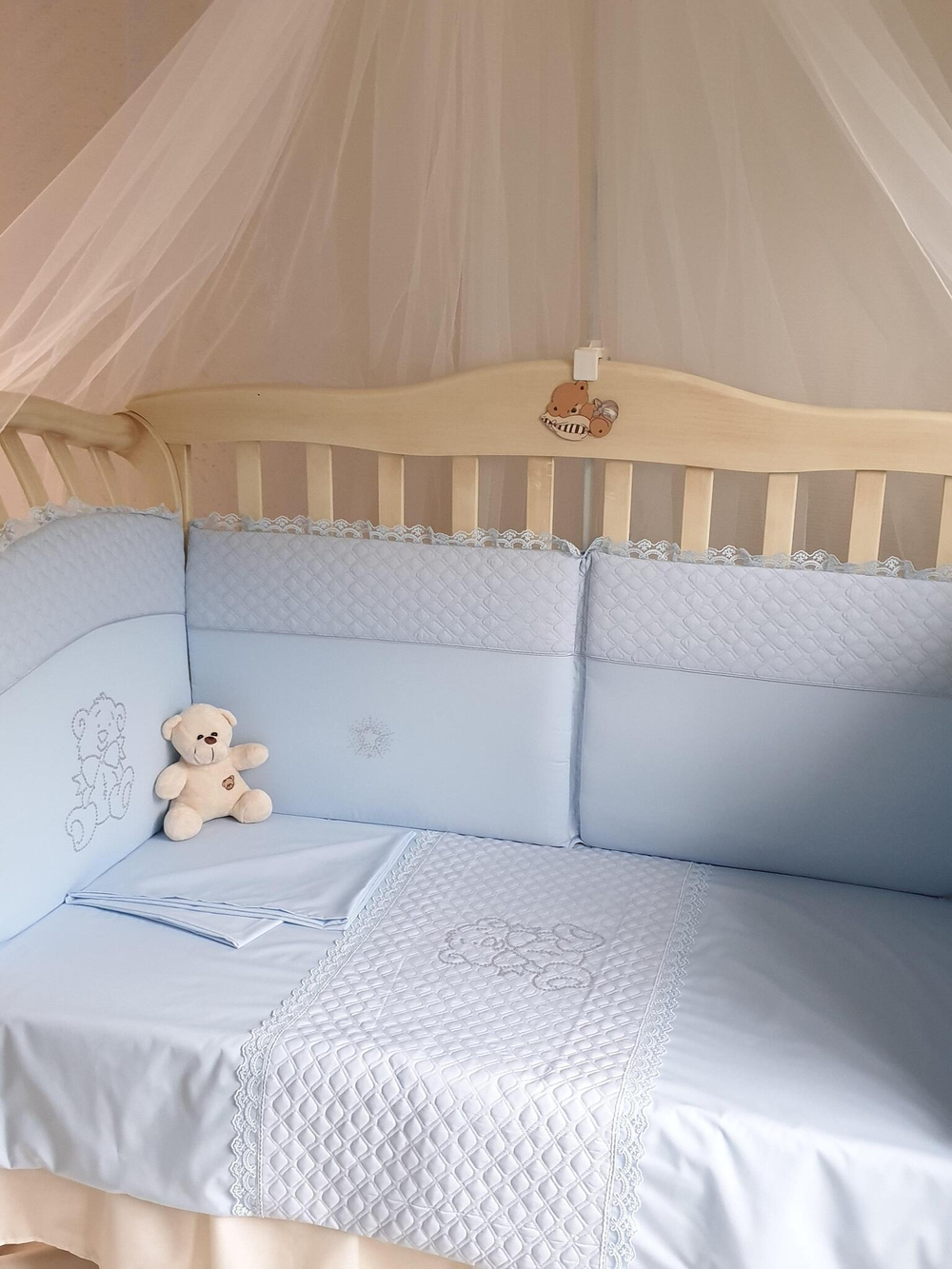 Арт.77721 Набор в кроватку для новорожденных-СКАНДИНАВИЯ КРИСТЛЛ - Мишка с бантиком 6пр