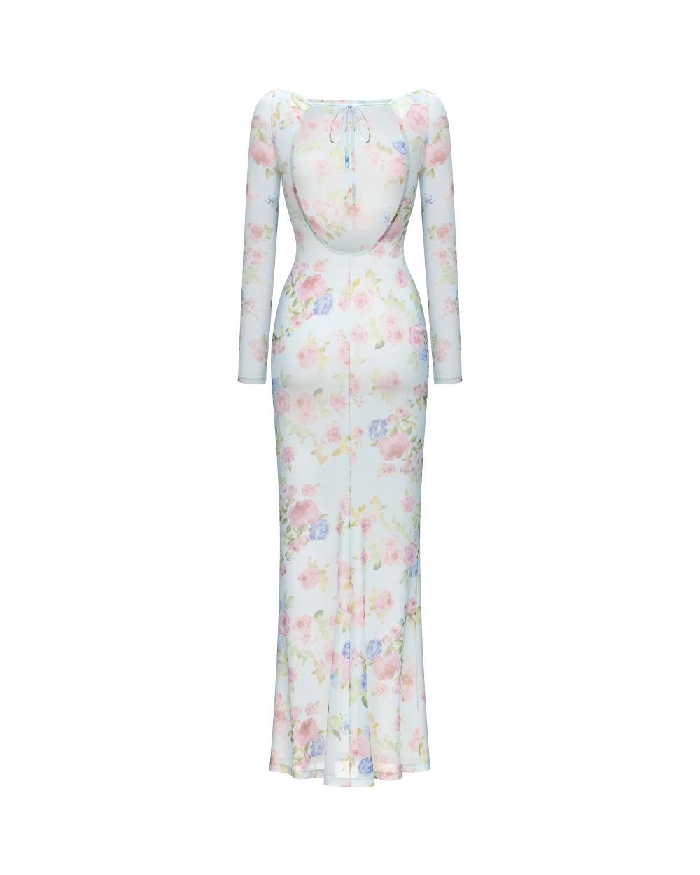 Моне макси (Monet maxi), платье макси из голубой сетки с цветочным принтом