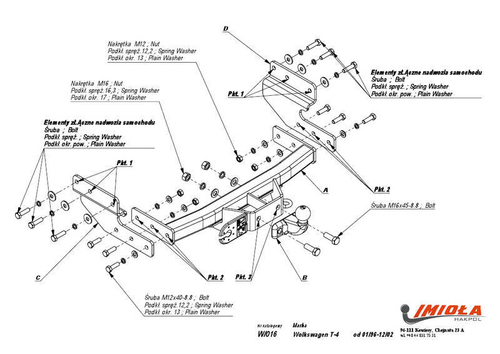 Фаркоп IMIOLA W.016 Volkswagen Transporter 1996-2002(паспорт и сертификат в комплекте)(без электрики)
