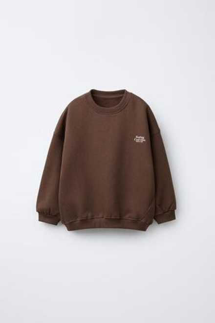 ZARA БАЗОВАЯ ТОЛСТОВКА С НАДПИСЬЮ, КОРИЧНЕВЫЙ