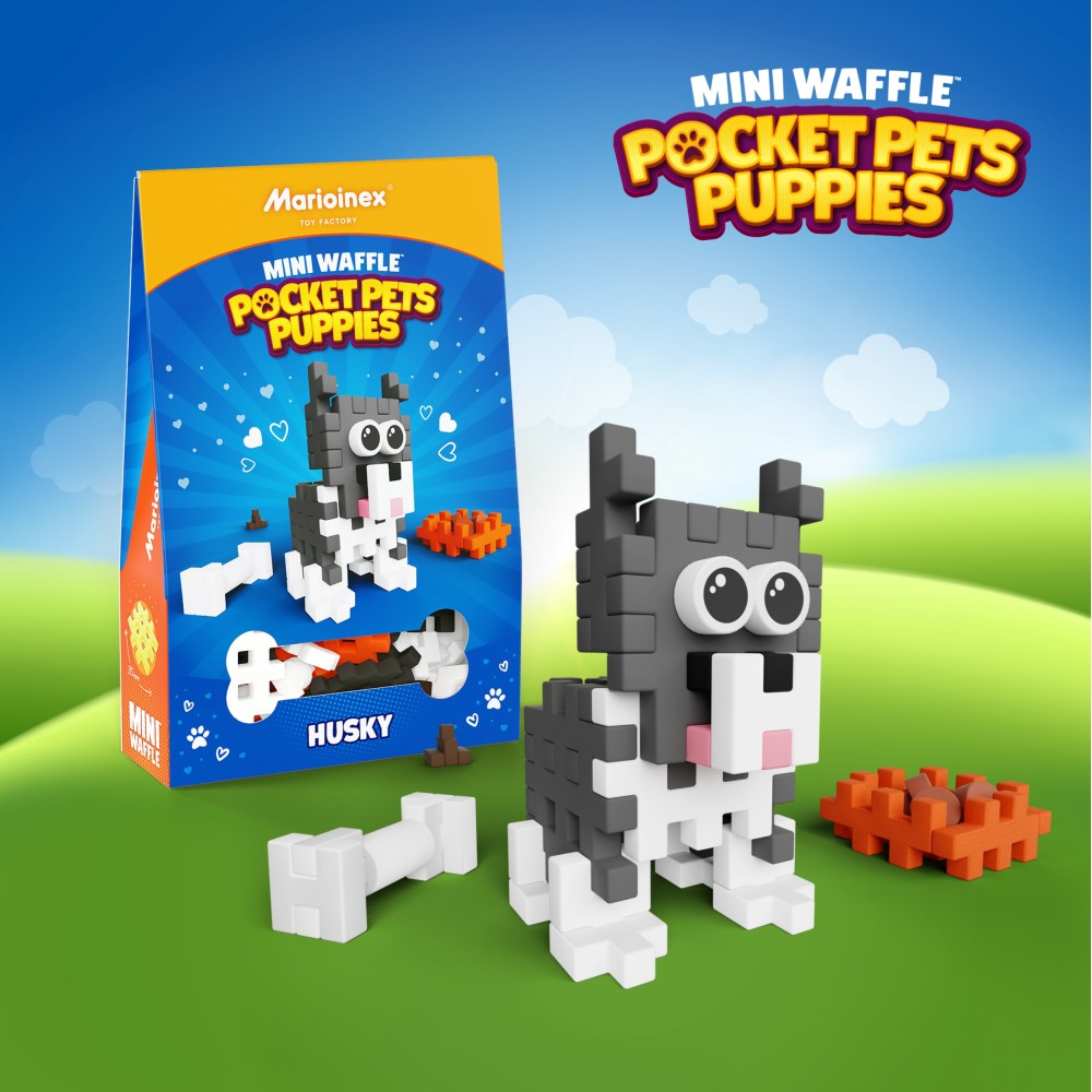 Marioinex - Мини-конструктор Waffle POCKET PETS PUPPIES Хаски 44 элемента. 907917