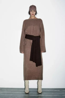 ZARA ОДНОТОННЫЙ СВИТЕР С КАРМАНОМ, СЕРО-КОРИЧНЕВЫЙ С МЕЛАНЖЕВЫМ ЭФФЕКТОМ