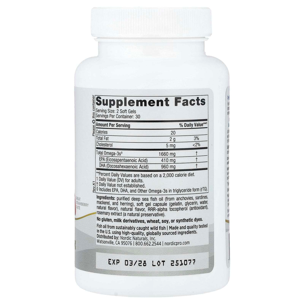 Nordic Naturals, ProDHA Xtra™, с клубникой, 60 капсул