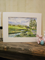 Картина авторская акварельная в паспарту 30х40 см на стену для интерьера "Майское Веребково"