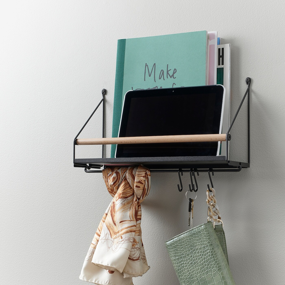 Настенный органайзер с крючками IKEA AKERBRUK (АКЕРБРУК), Черный, 42x12x26 см