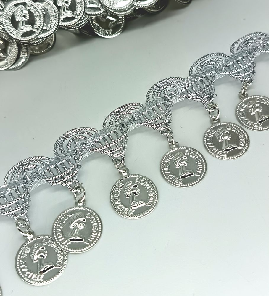 Тесьма люрекс с декоративными элементами/мониста , ш. 3,5 см.