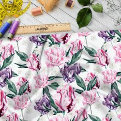 Ткань шифон нежные пионы на бежевом фоне