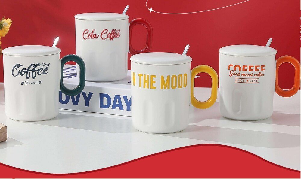 GAEM Кружка с крышкой и ложкой, 350 мл, L13 W9 H11 см, 4в.