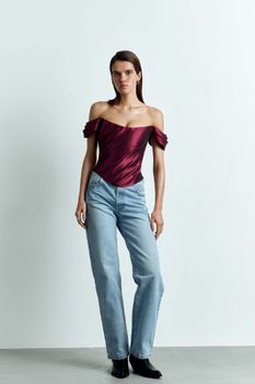 Драпированный топ из тафты со спущенными рукавами