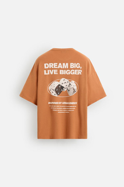 ZARA ТРИКОТАЖНАЯ ФУТБОЛКА С ПРИНТОМ, ОРАНЖЕВЫЙ