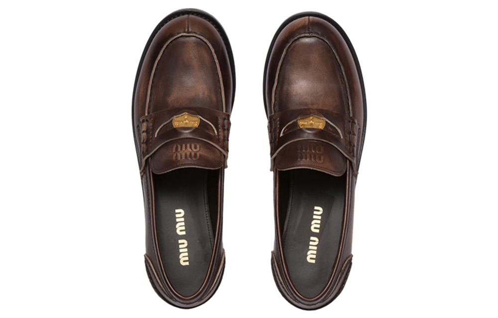 MIU MIU Logo-embossed Leather Penny Loafers
