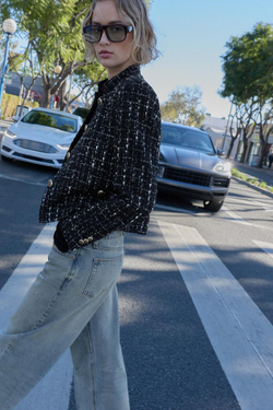 ZARA БЛЕЙЗЕР ИЗ РЕЛЬЕФНОЙ ТКАНИ С МЕТАЛЛИЗИРОВАННОЙ НИТЬЮ, ЧЕРНЫЙ/ЭКРЮ