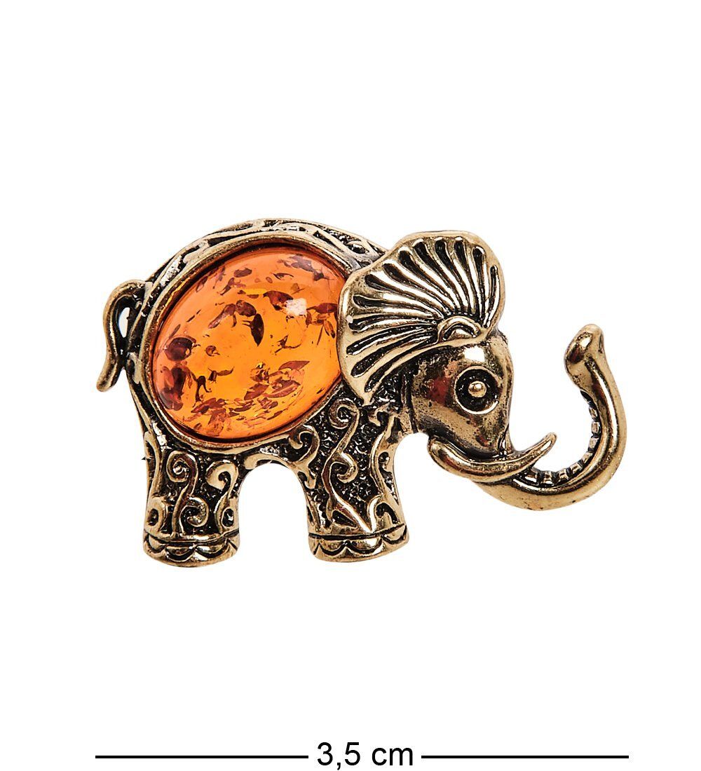 AM-2391 Брошь «Слоник» (латунь, янтарь)