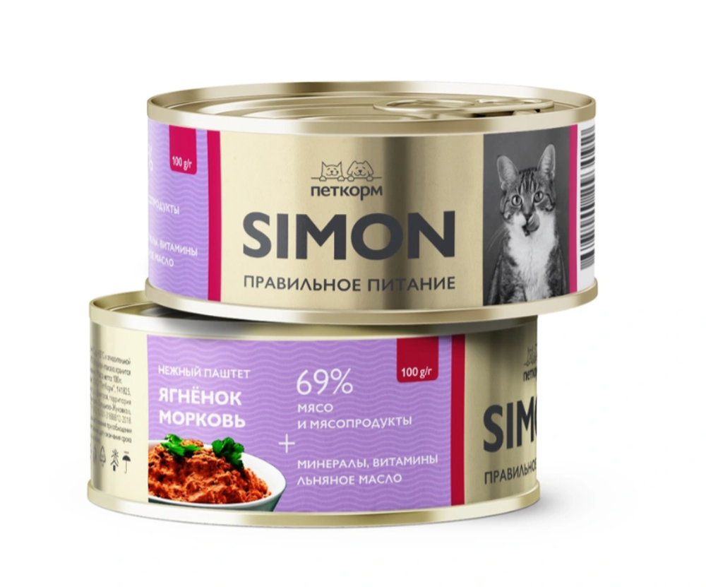Simon паштет д/кошек с Ягненком и морковью, 100гр