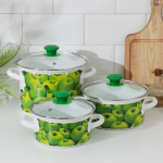 Набор эмалированной посуды 6 пр, кастрюли 1.5,2.3,5 л, Керчь, Поздние яблоки 5-1-Экстра, бел