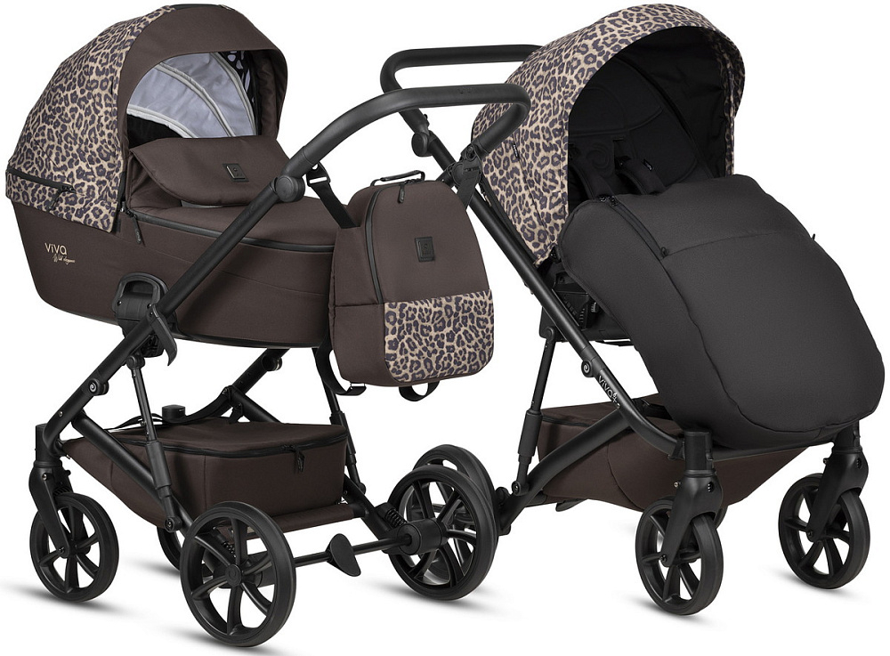 Детская коляска Tutis Viva 6 Plus Wild Elegance 4 в 1 с автокреслом Beno Black и базой Wild Mocca