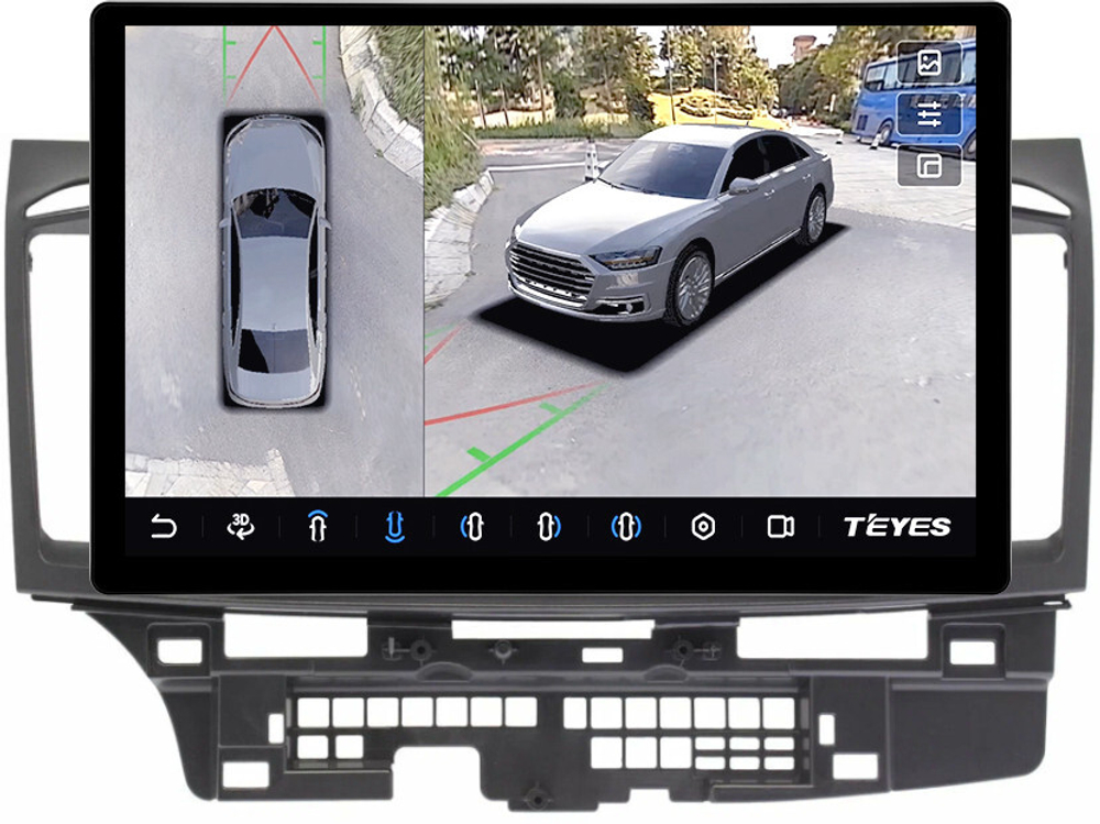 Магнитола для Mitsubishi Lancer X 2007-2016 (рамка 9) - Teyes CC3-2K-360 монитор 13" 2K QLED на Android 10, 6Гб+128Гб, CarPlay, 4G SIM-слот, 4 камеры в комплекте