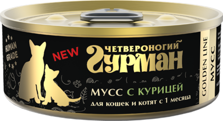 Корм консервированный для кошек и котят Четвероногий гурман "Golden line Мусс с курицей", 100 г