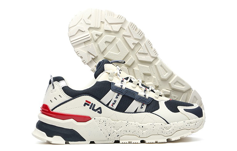 FILA TREK comfortable shock absorption, non-slip, wear-resistant wrapping, low-cut casual running shoes, men's white, blue and red