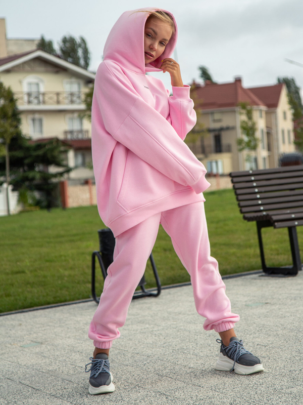 Худи женское оверсайз с начесом basis розовый