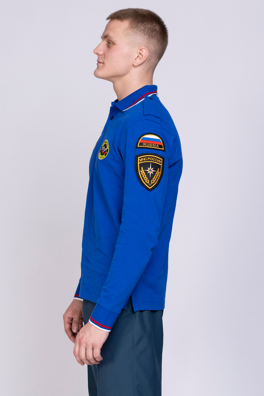 Рубашка-поло мужская МЧС длинный рукав (нового образца, василек)