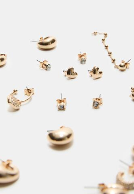 STRADIVARIUS Набор из 9 пар сережек в форме сердца и колец, золотой