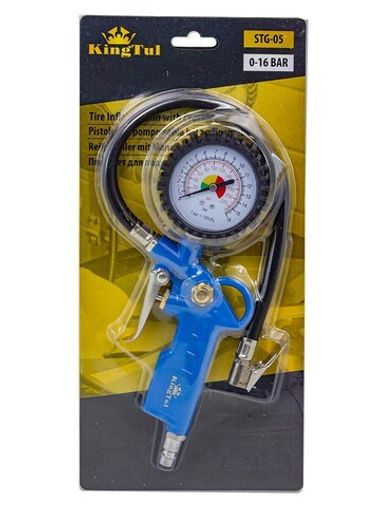 Пистолет для подкачки шин с аналоговым манометром и шлангом (0-16Bar), в блистере KINGTUL KT-STG-05