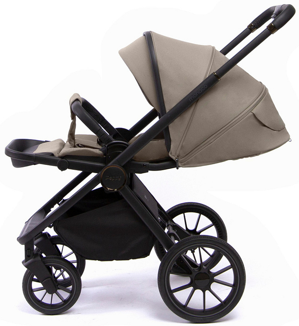 Детская коляска Peppy Monaco 3 в 1 с автокреслом Verona Beige Sandstone (песочный), рама черная