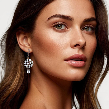 Серьги жемчужные шары с кварцем