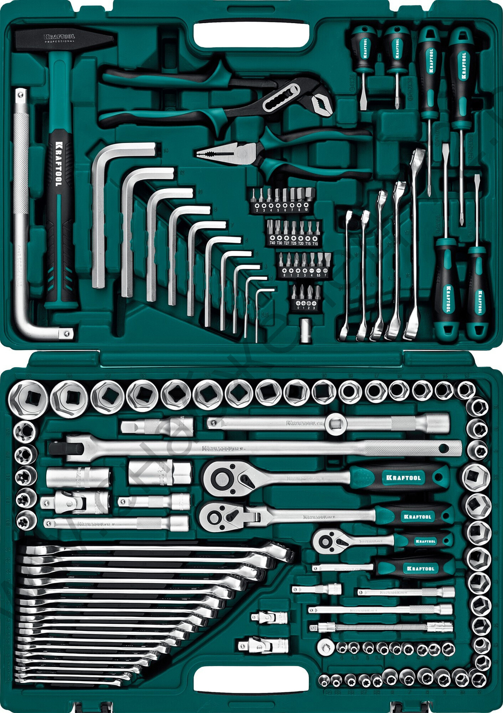 KRAFTOOL EXTREM-142, 142 предм., (1/2″+3/8″+1/4″), универсальный набор инструмента (27889-H142)