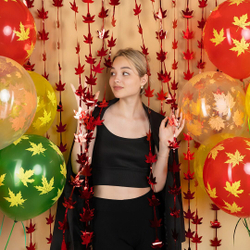 Занавес Листья, Красный, Металлик, 100*200 см