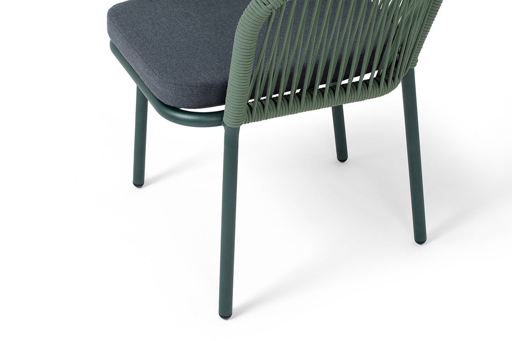 "Марсель" стул плетеный из роупа, каркас алюминий RAL6036 муар, роуп зеленый (4204) круглый tex, ткань темно-серая 027