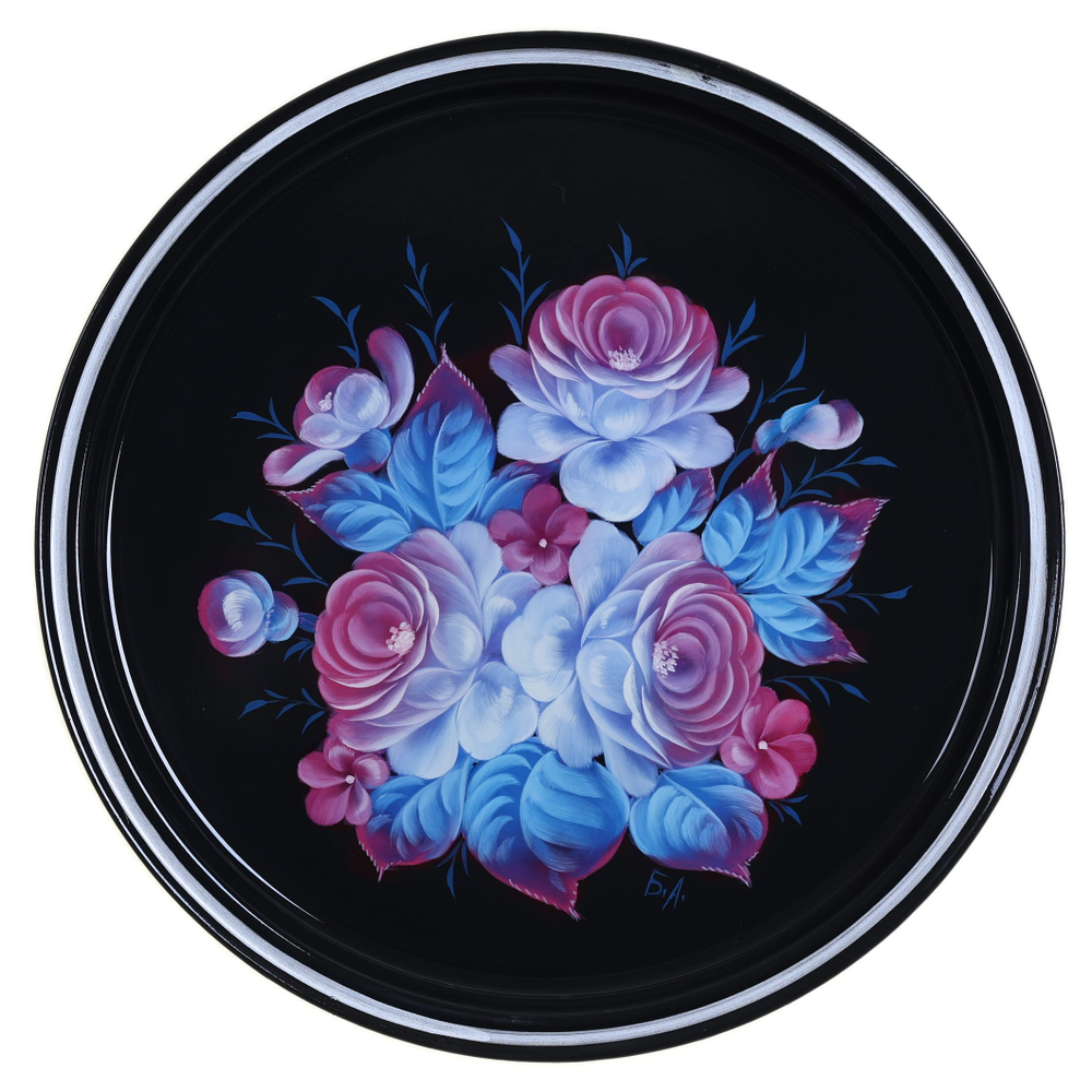 Жостовский поднос декоративный, размер 30 см (A9), металлический