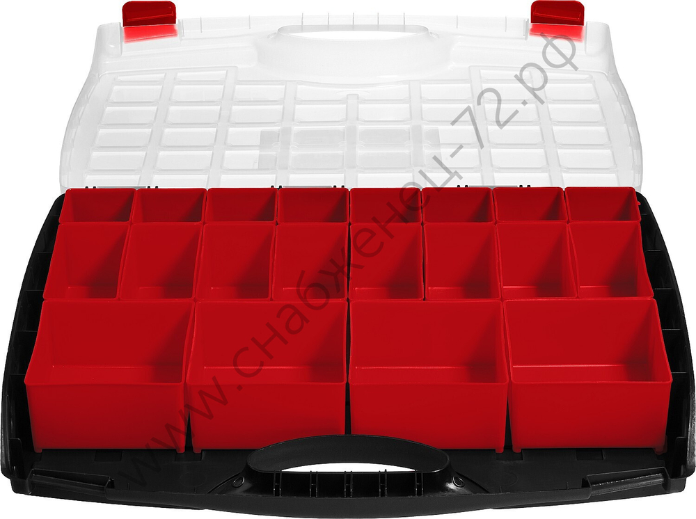 ЗУБР ВОЛГА-20, 425 х 330 х 60 мм, пластиковый органайзер с 20 съемными лотками (38034-20)