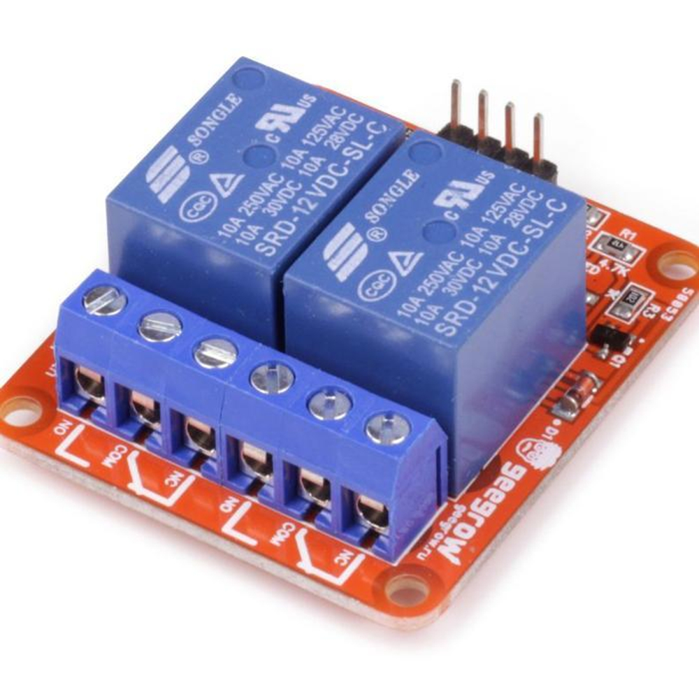 Релейный модуль с опторазвязкой 12В 10A, 2 канала